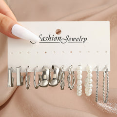 9 Styles Heart Butterfly Geometric Earrings Set Women's Jewelry