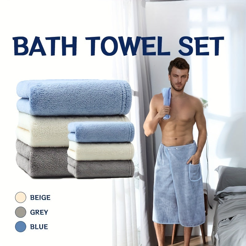 2pcs Men's Microfiber Bath Skirt & Hand Towel Set