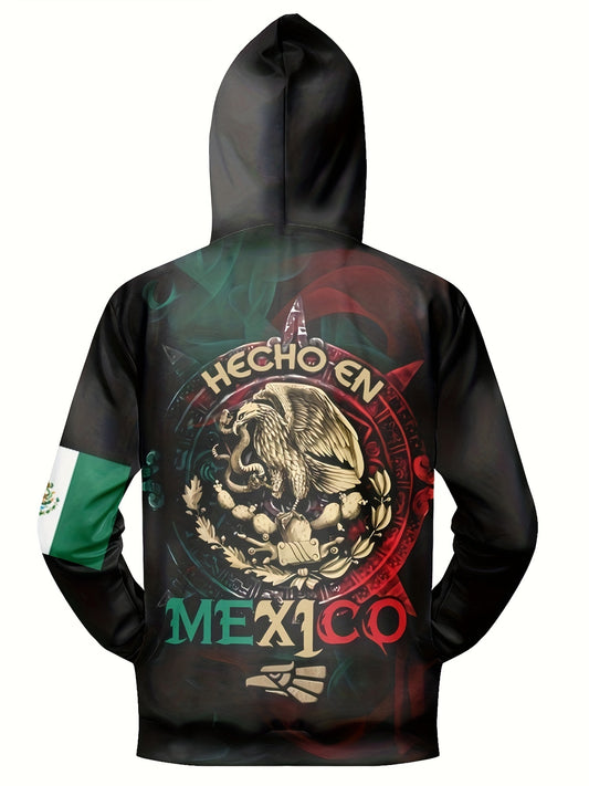 MEXICO Eagle Snake Print Hoodies Mens Comfy Loose Hooded Pullover