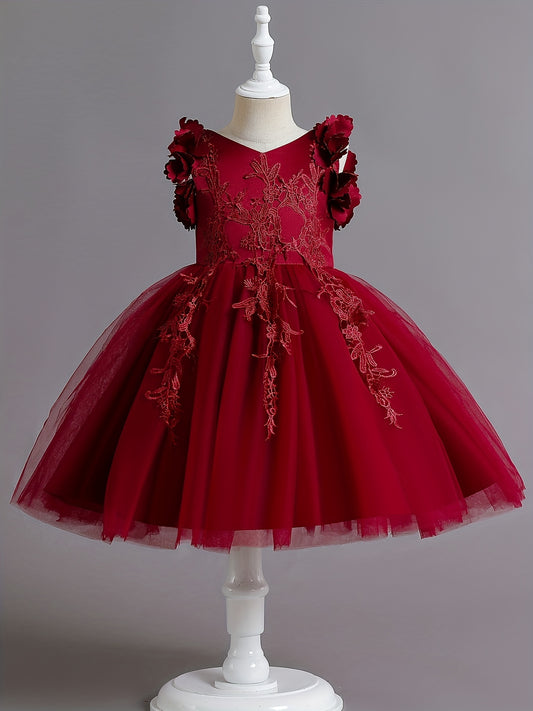 Flower Girl Lace Embroidery Dress Pageant Wedding Holiday Party Dresses
