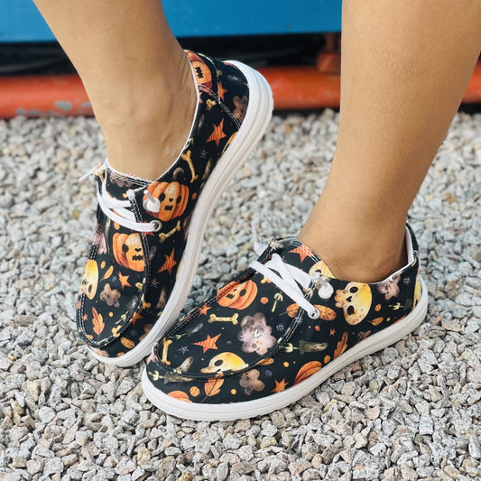 Women's Skull & Pumpkin Pattern Shoes Lightweight Halloween Canvas Shoes