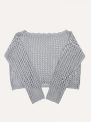 Crochet Beach Wear Knit Sweater Solid Crew Neck Long Sleeve Summer Sweater