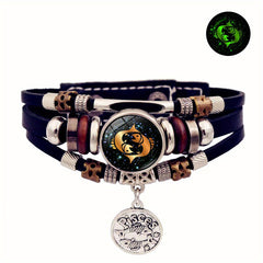 12 Zodiac Luminous Leather Bracelet Multilayer Beaded Hand Jewelry