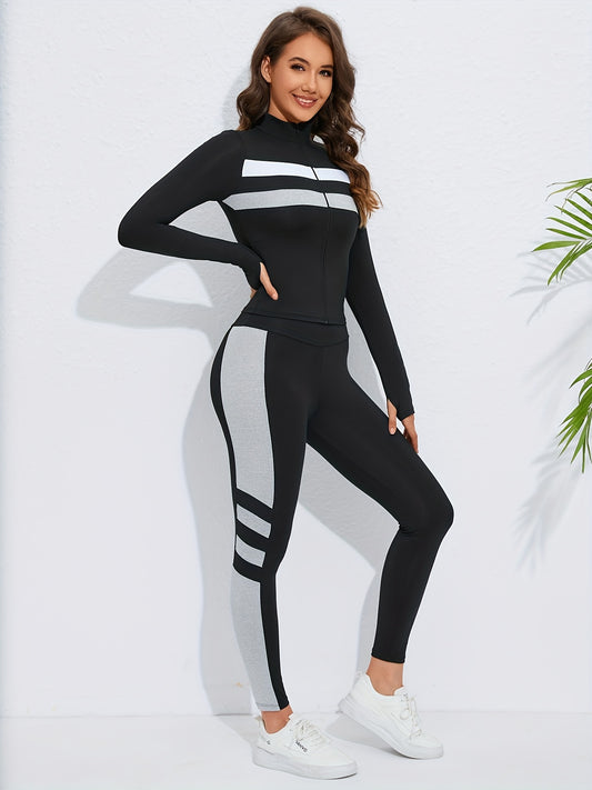 Striped Long Sleeve Top & Trousers for Fitness