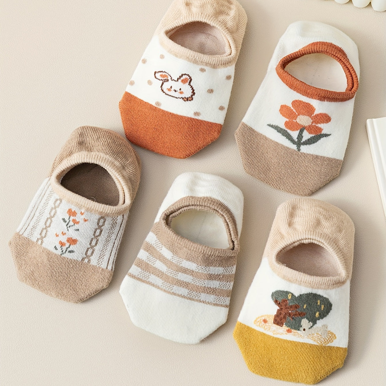 5pairs Cartoon Flower Little Rabbit Children's Non-slip Ankle Socks