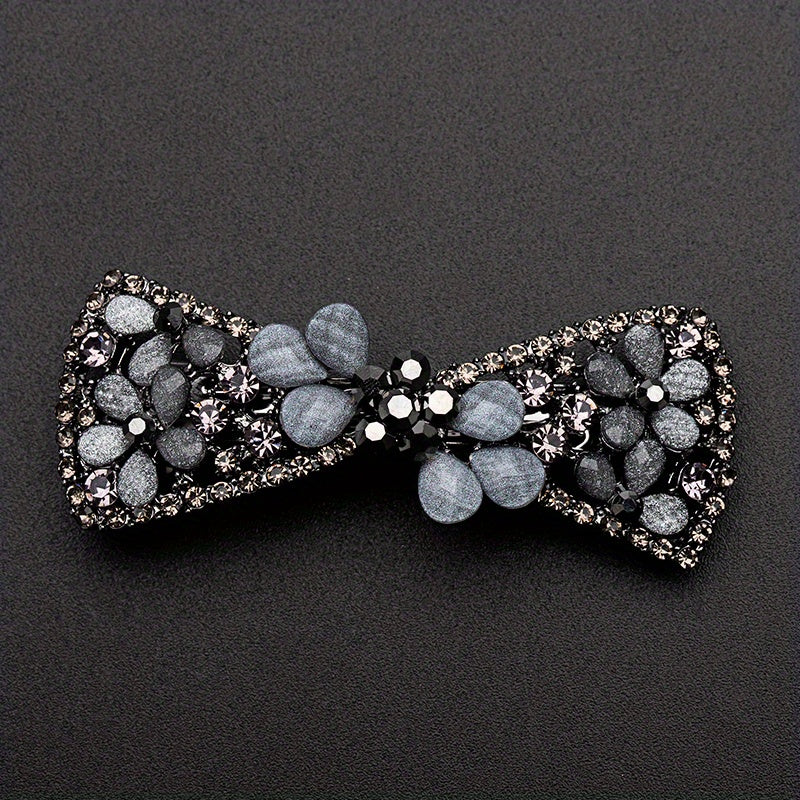 Vintage Rhinestone Flower Side Clip French Barrette Hair Accessories
