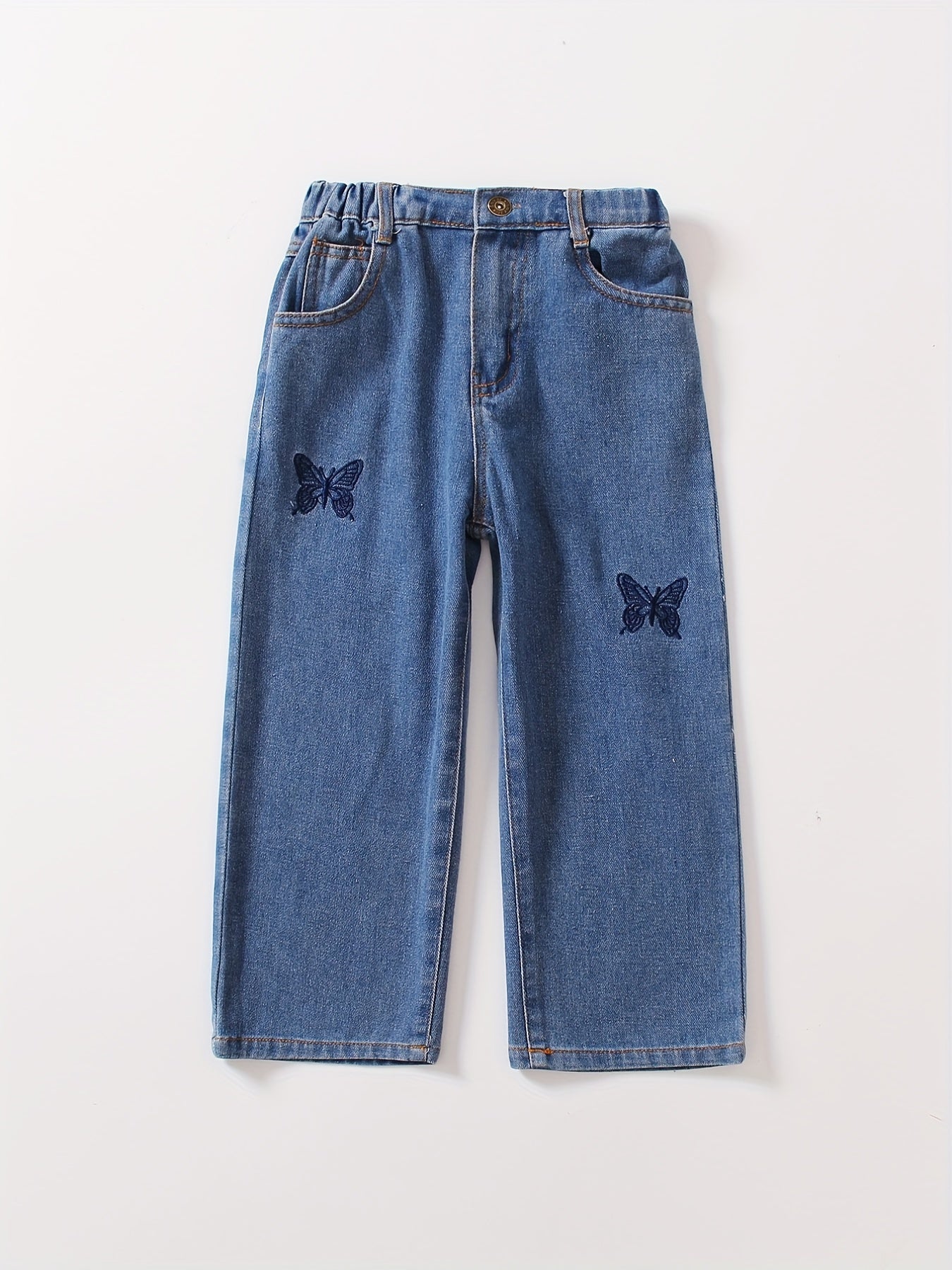 Girls' Flare Leg Butterfly Embroidered Jeans