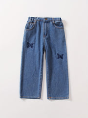 Girls' Flare Leg Butterfly Embroidered Jeans