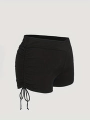  High Rise Side Tie Ruched Skinny Shorts