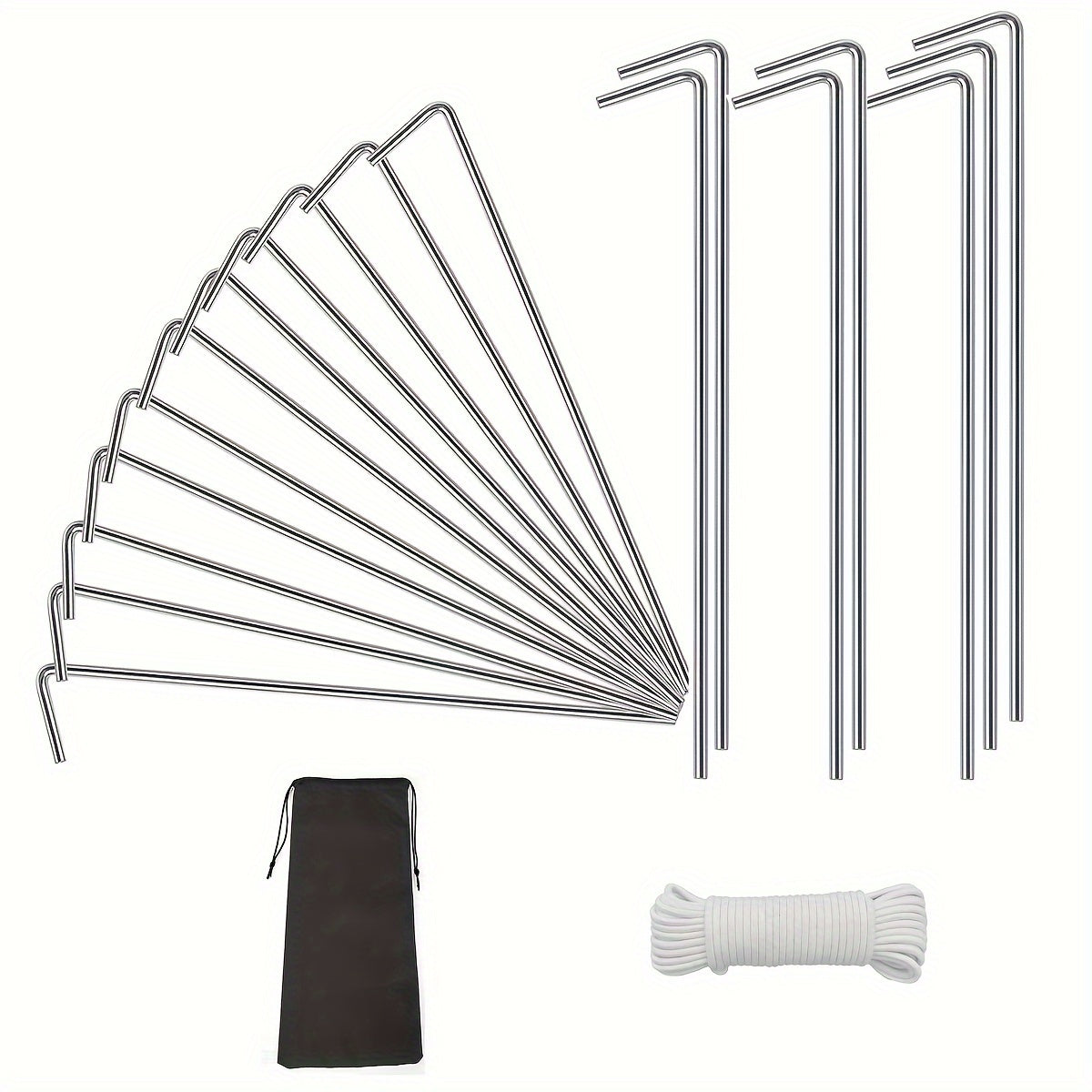 18pcs Aluminum Tent Pegs With Windproof Rope and Storage Bag
