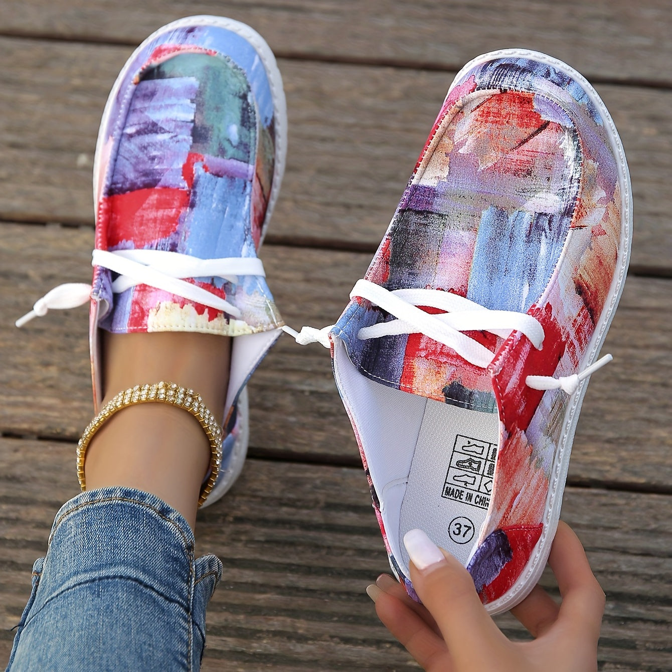 Women's Art Painting Print Canvas Shoes Lace Up Outdoor Lightweight Sneakers