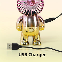 Mini Bear Fan Rechargeable 3 Modes USB Charging Multicolor Portable