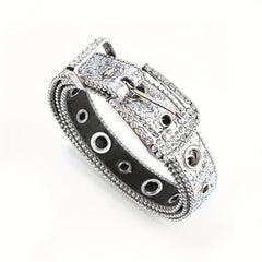 Y2K Eyelet Belt Sparkling Rhinestone PU Leather Waistband