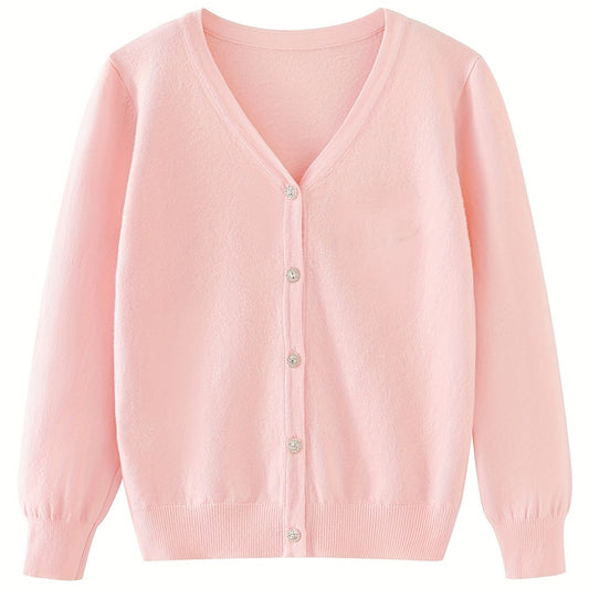 Girls' Thin Knit Cardigan Long Sleeve V Neck Sweater