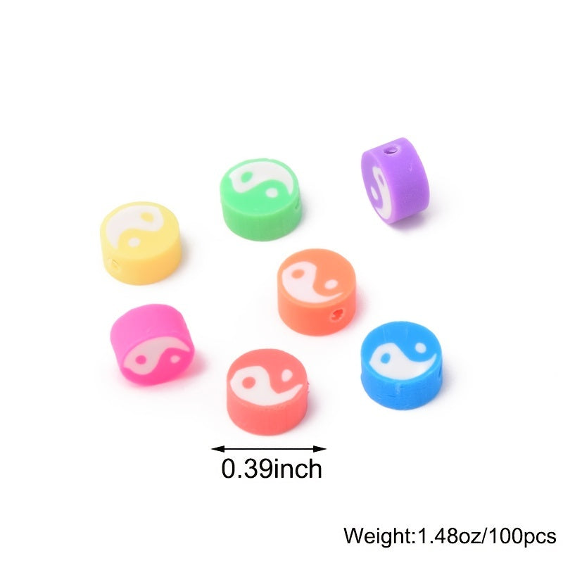 100pcs 10mm Multicolour Tai Ji Polymer Clay Spacer Beads DIY Jewelry Making