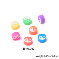 100pcs 10mm Multicolour Tai Ji Polymer Clay Spacer Beads DIY Jewelry Making