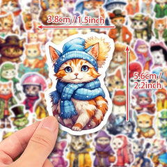 50pcs Cute Cat Stickers for Water Bottles Laptops Phones Skateboards