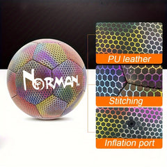 PU Reflective 5 Soccer Ball Indoor And Outdoor Turf Training Match