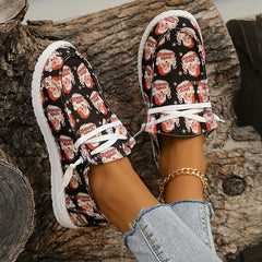 Women's Santa Print Slip On Shoes Round Toe Flat Lightweight