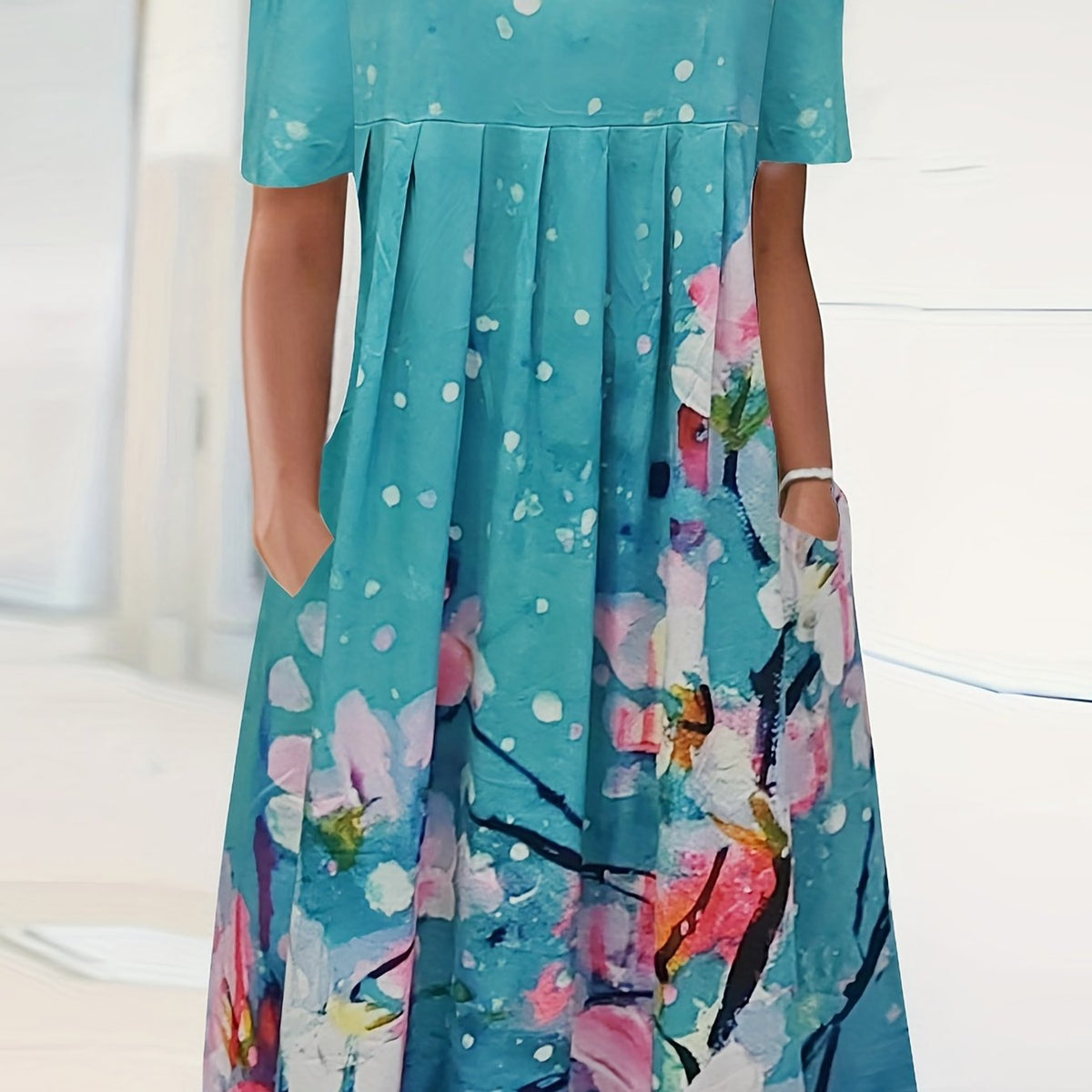 Floral Print Plus Size Casual Dress with Pockets