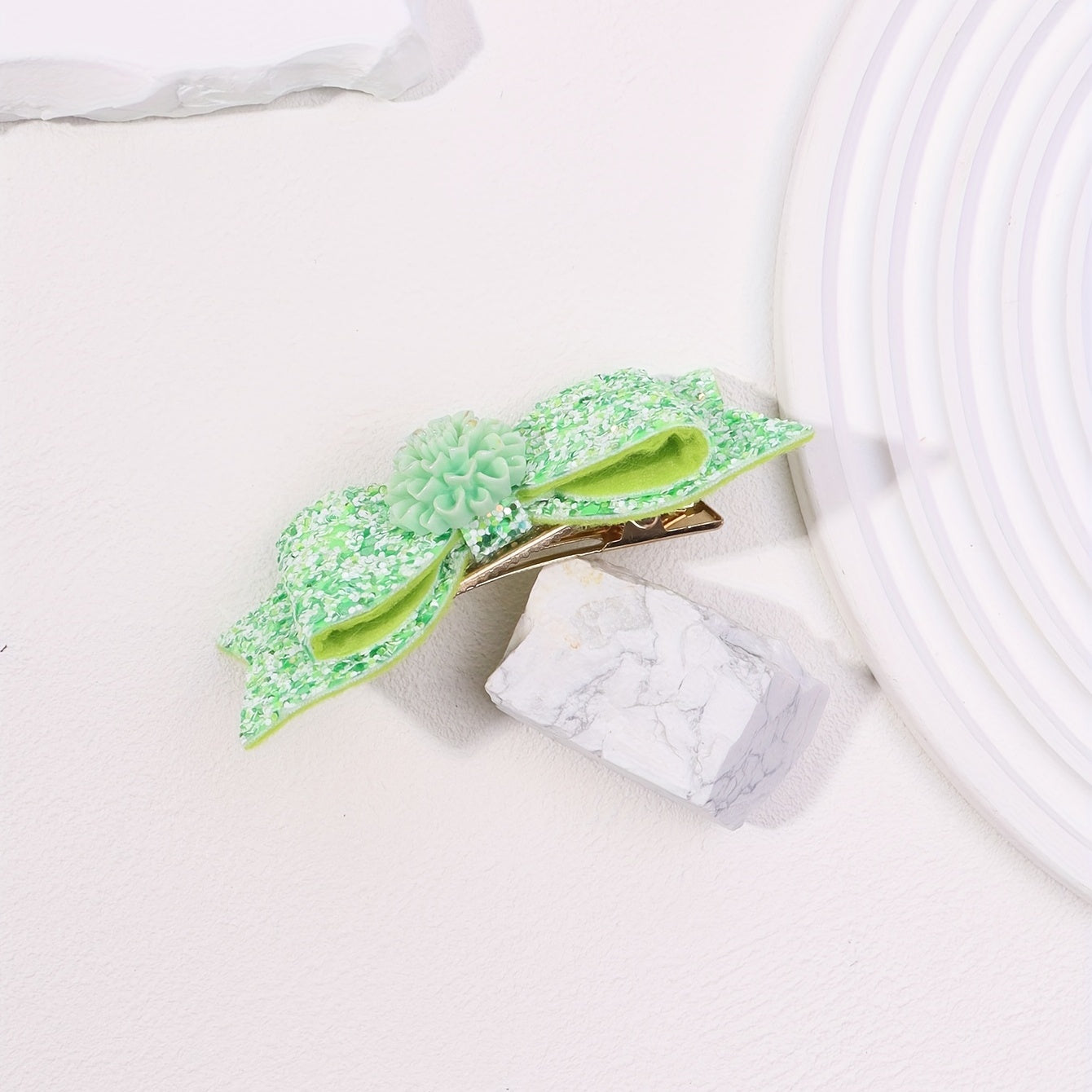 Green Hair Clip Double Layered Side Hair Bang Braids Women Girls Sweet Clip