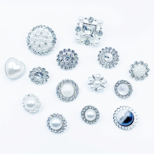 5pcs Hand Stitched Button Inlaid Diamond Pearl DIY Accessory