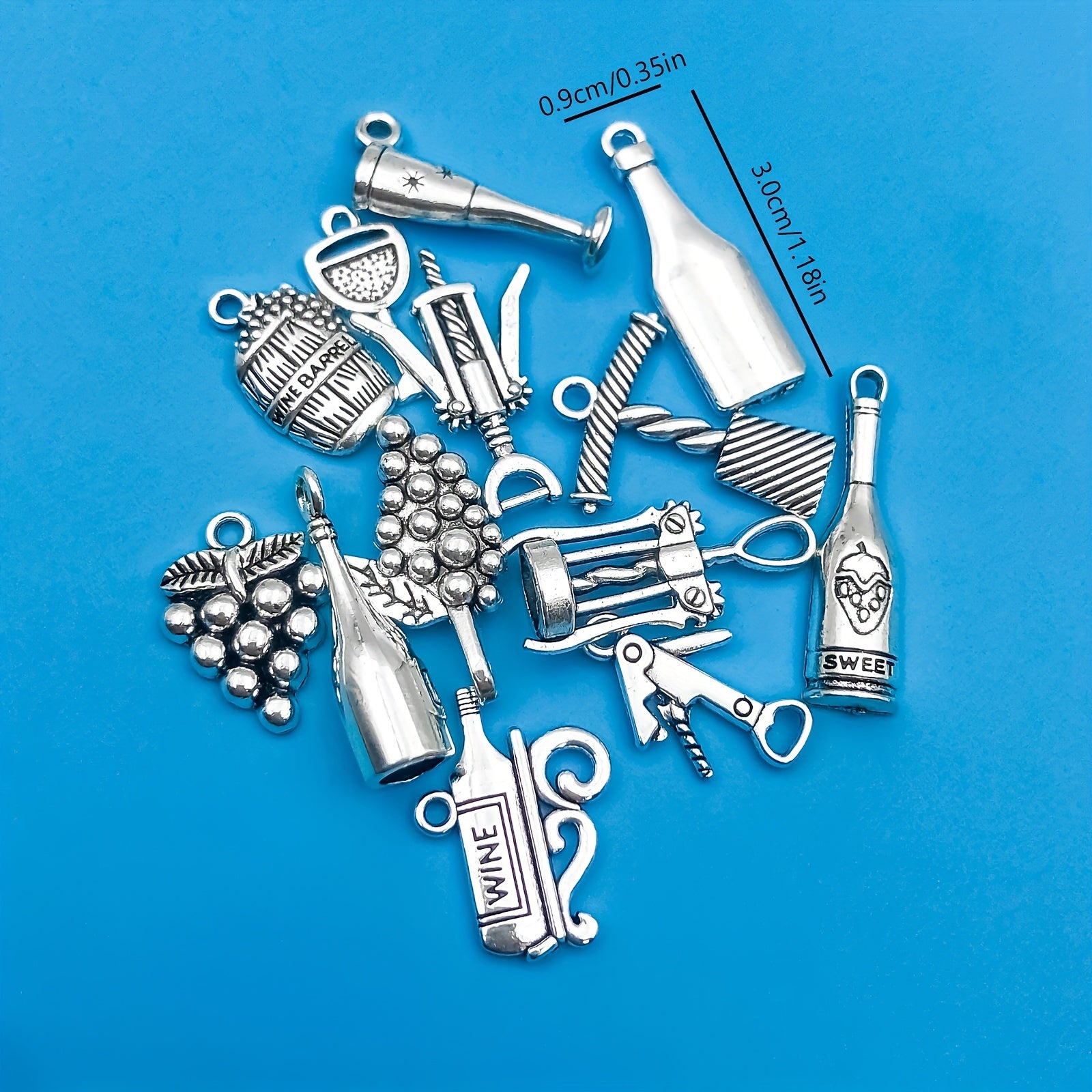 12pcs Antique Silver Red Wine Bottle Pendant Set for DIY Jewelry Making