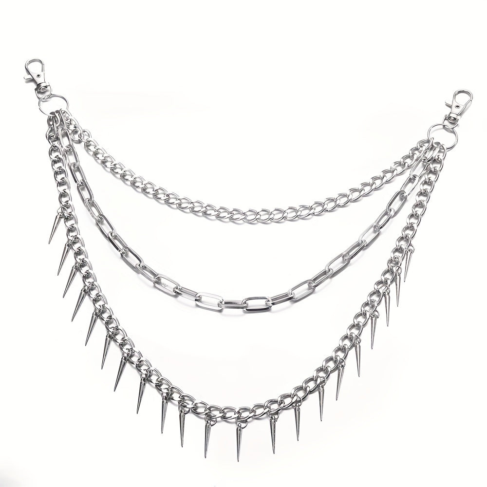 Pocket Chain Pants Trousers Chain Layered Waist Spike Tassel Chain