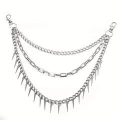 Pocket Chain Pants Trousers Chain Layered Waist Spike Tassel Chain