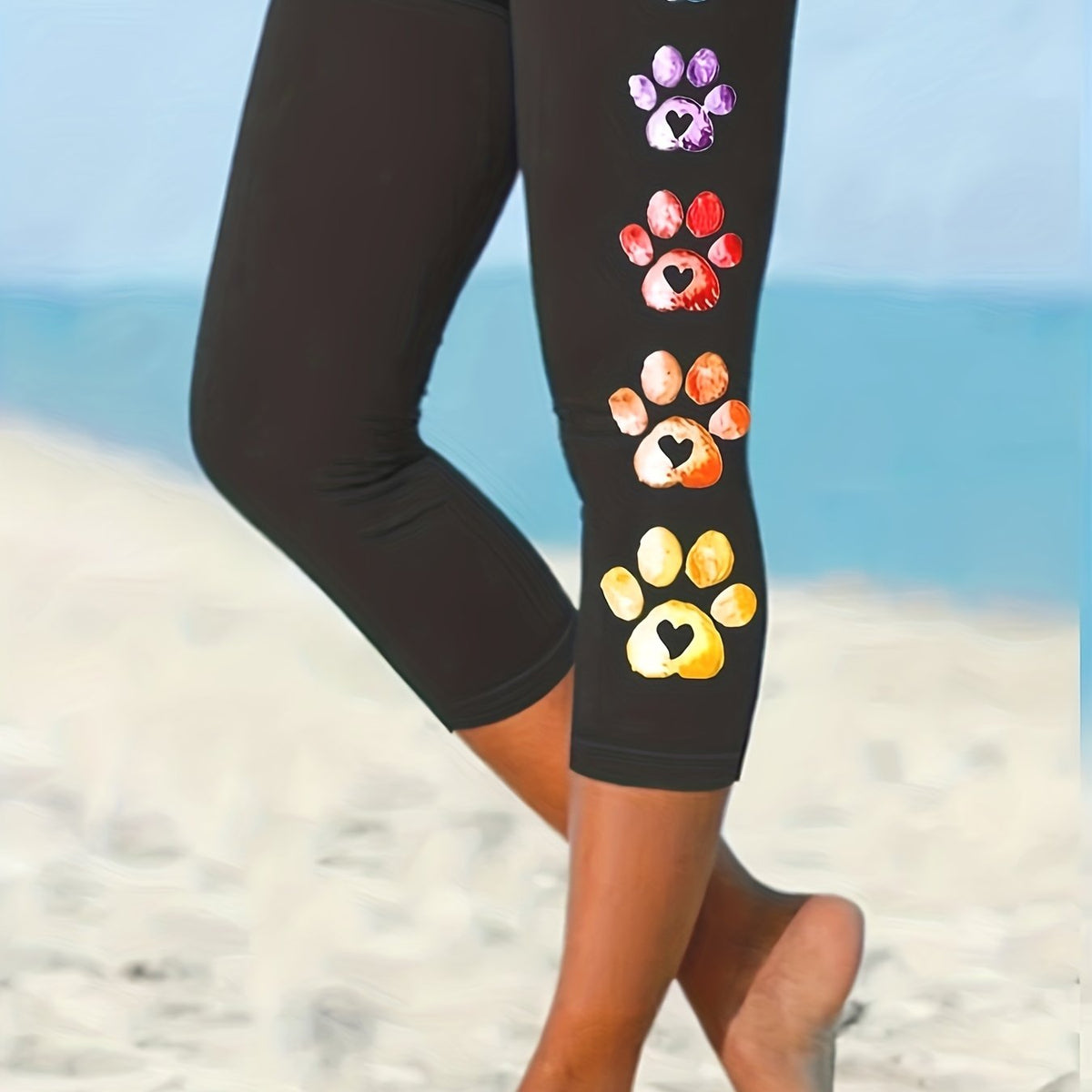 Dog Print Skinny Capris Leggings For Women
