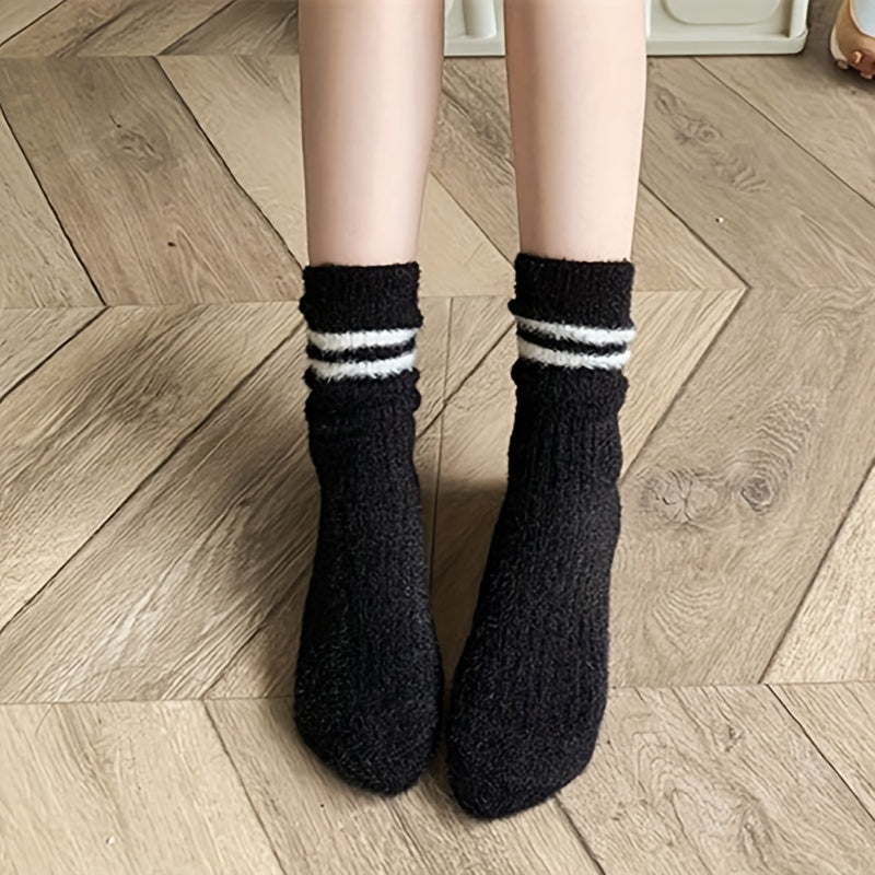 6 Pairs Striped Crew Socks Comfy & Warm All Match Women's Stockings