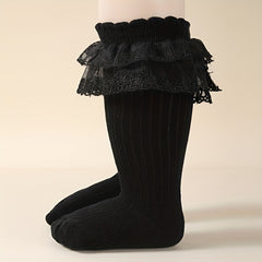 3 Pairs Girls Kids Lace Trim Crew Socks Lightweight & Comfy Children s Stockings