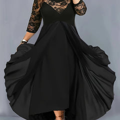  Solid Lace Long Sleeve Maxi Dress