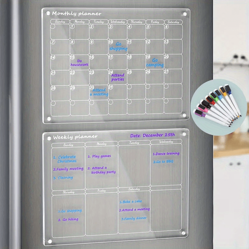 Acrylic Magnetic Calendar for Refrigerator with Marker Pen