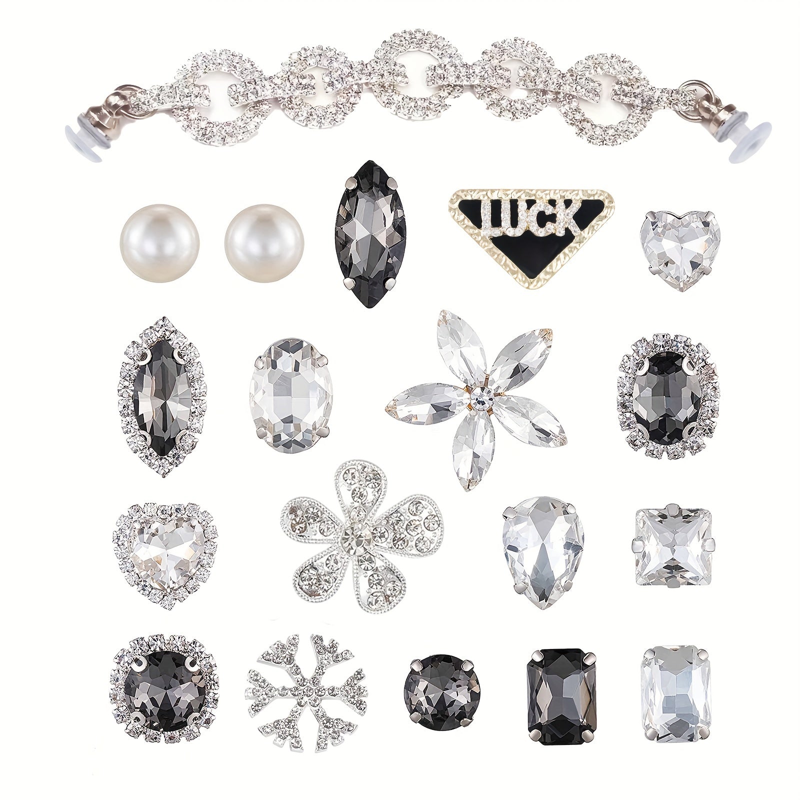 19pcs Rhinestones Flower & Chain for Clogs Sandals Shoes Accessories Decoration