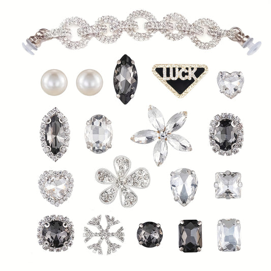 19pcs Rhinestones Flower & Chain for Clogs Sandals Shoes Accessories Decoration