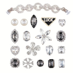 19pcs Rhinestones Flower & Chain for Clogs Sandals Shoes Accessories Decoration