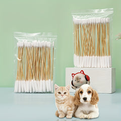 50pcs Pet Cotton Swabs Double Headed Stick Wooden Handle Pet Ear Cleaning