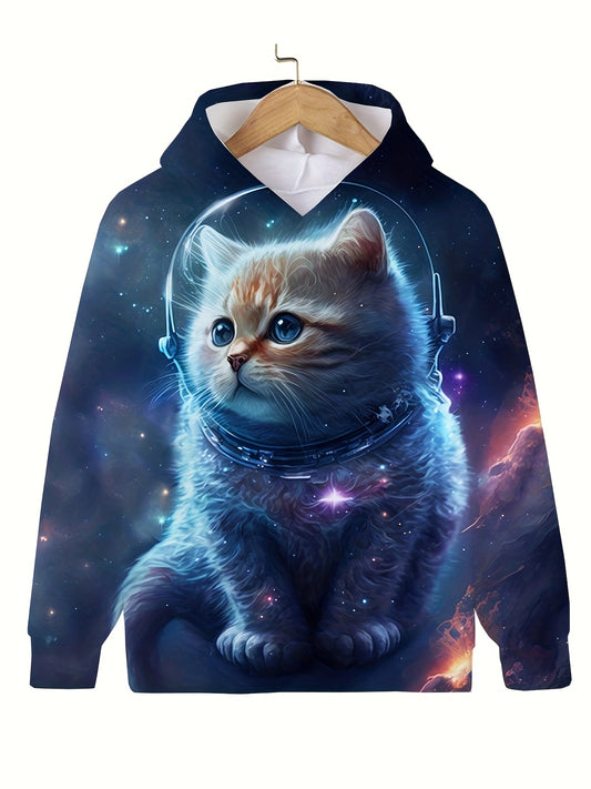 Girls 3D Kitty In Space Hooded Sweatshirt Pullover