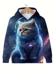 Girls 3D Kitty In Space Hooded Sweatshirt Pullover