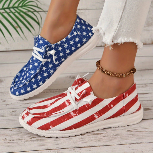 Women's Star & Striped Print Canvas Shoes Casual Lace Up Outdoor Shoes