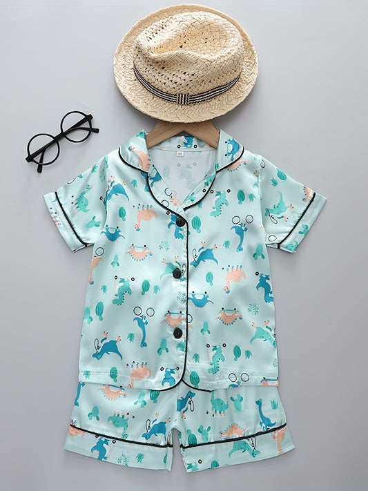 Boys Dino Pajama Set Short Sleeves & Bottoms Comfortable Homewear