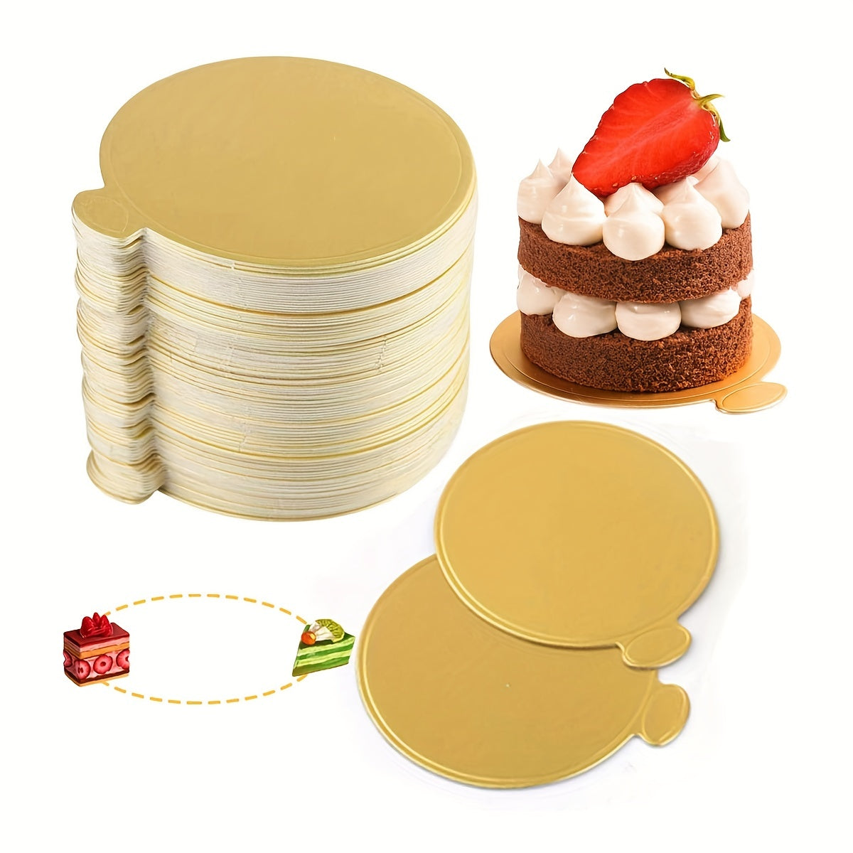 50 Mini Golden Cake Boards Disposable Cupcake Trays 3"