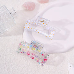 2pcs Floral Printed Hair Claw Clips Transparent Nonslip Shark Clip Women Girls
