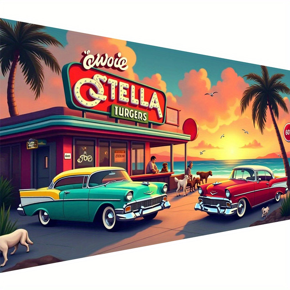 Retro Diamond Painting Kit for Adults - Beach and Car Theme