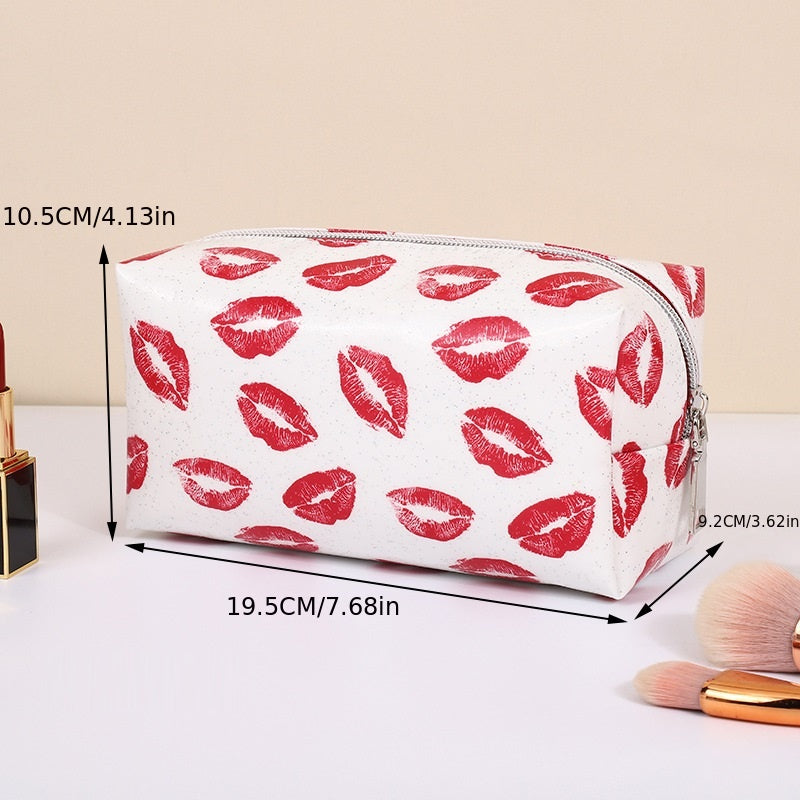 Red Lip Pattern Makeup Bag Waterproof Portable Toiletries Storage