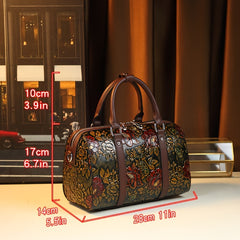 Vintage Floral Boston Bag Large Capacity Handbag Deep Brown