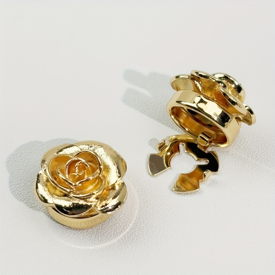 Deluxe Floral Buttons 2pcs Case Stitchless Simulated Flower Sewn Shirt Decor