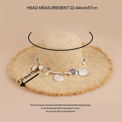 Frayed Brim Sun Hat with Shell Chain Decor - Summer Straw Hat