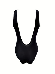 Block Geometric Print Swimsuit Backless Scoop Neck Bathing Suits